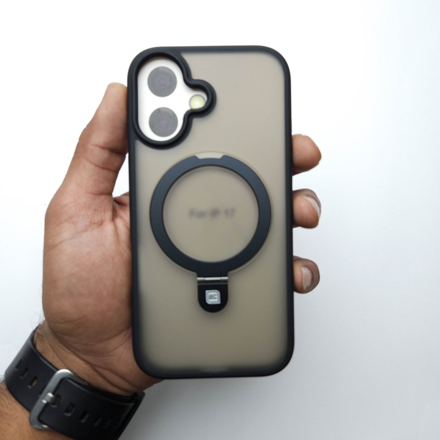 Translucent Phone Case with Metal Ring Stand - Black POLARCASE