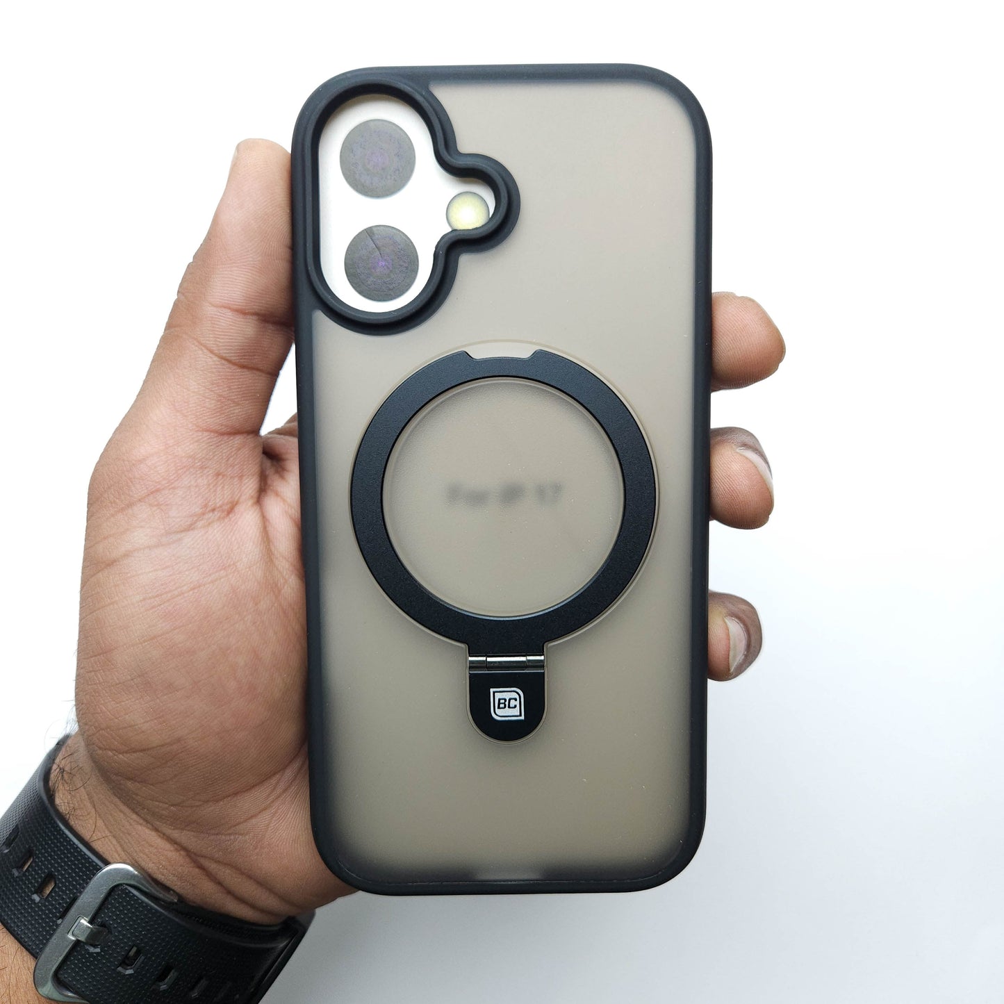 Translucent Phone Case with Metal Ring Stand - Black POLARCASE