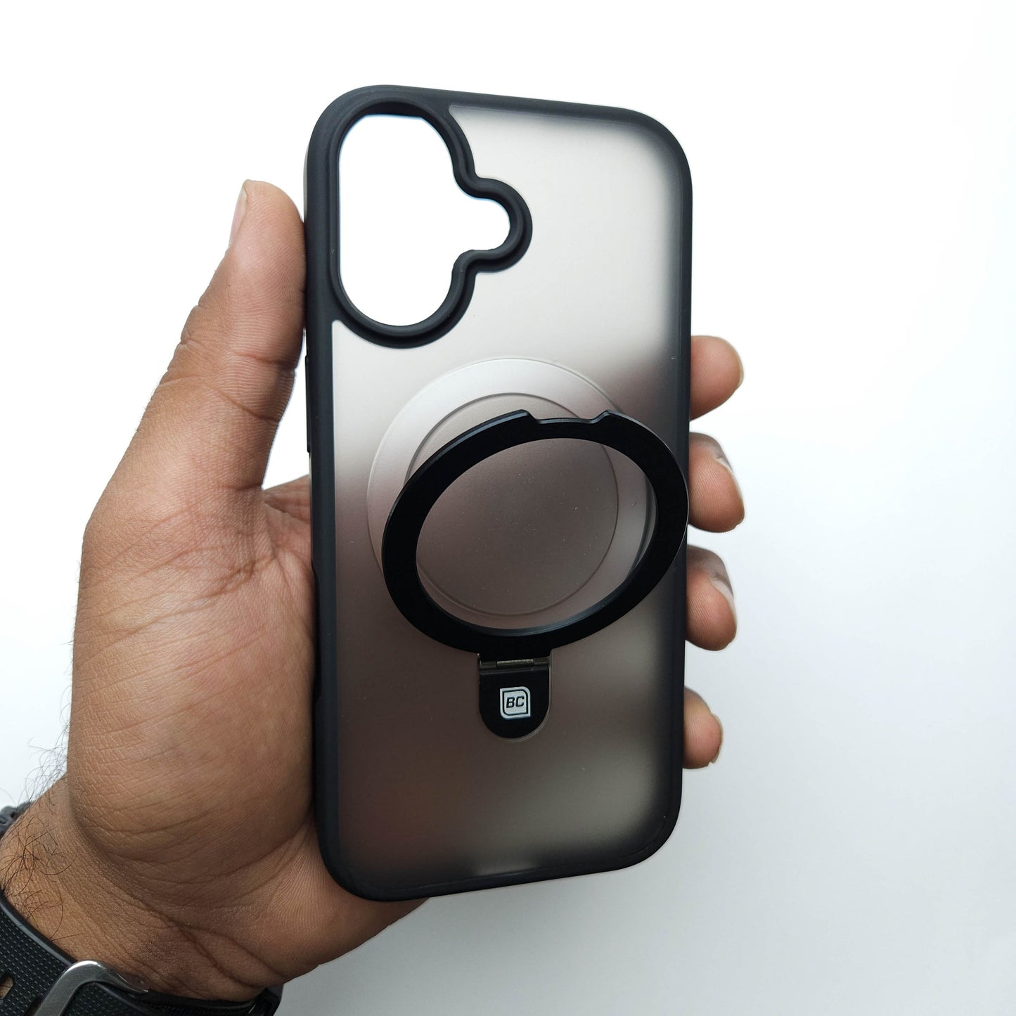 Translucent Phone Case with Metal Ring Stand - Black POLARCASE