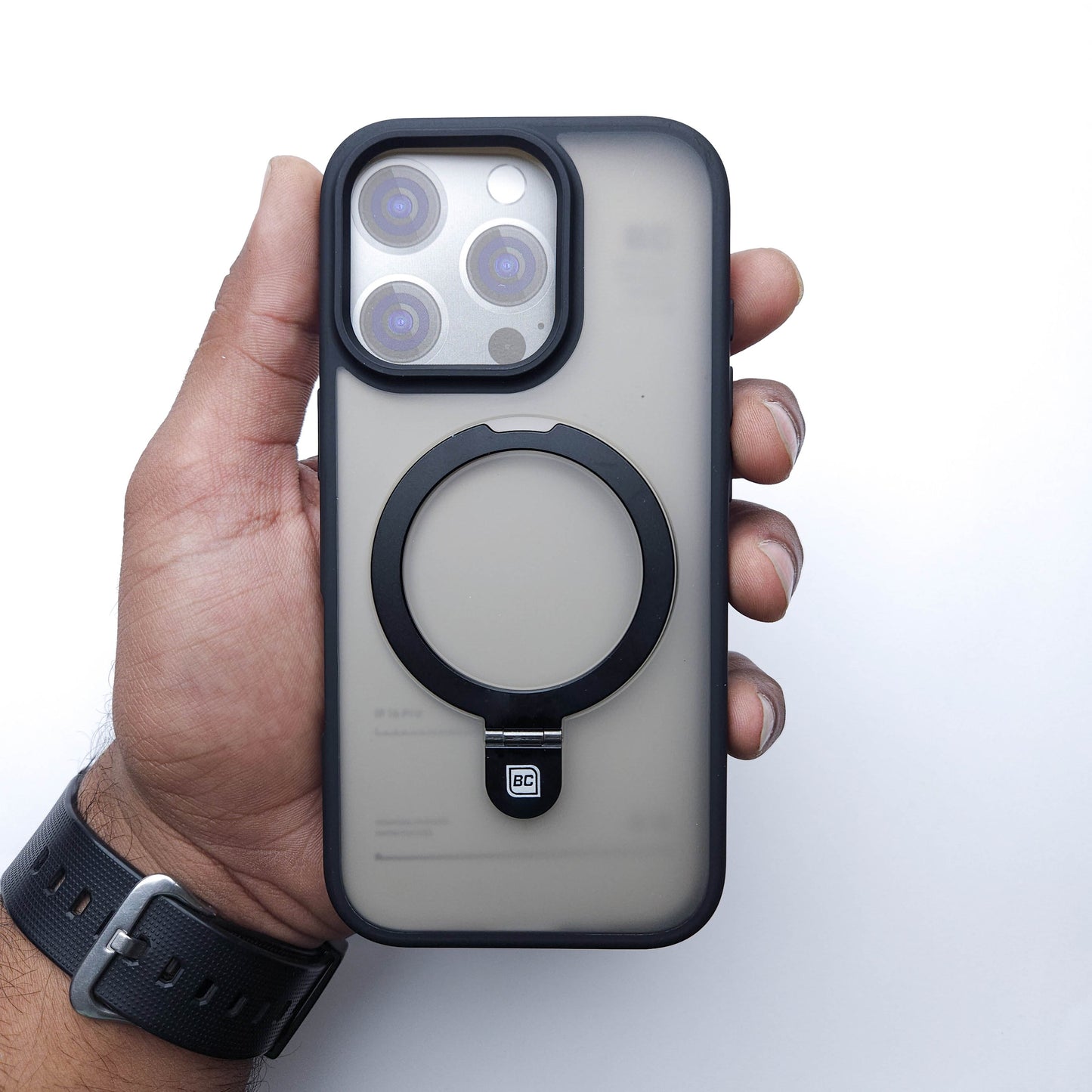 Translucent Phone Case with Metal Ring Stand - Black POLARCASE