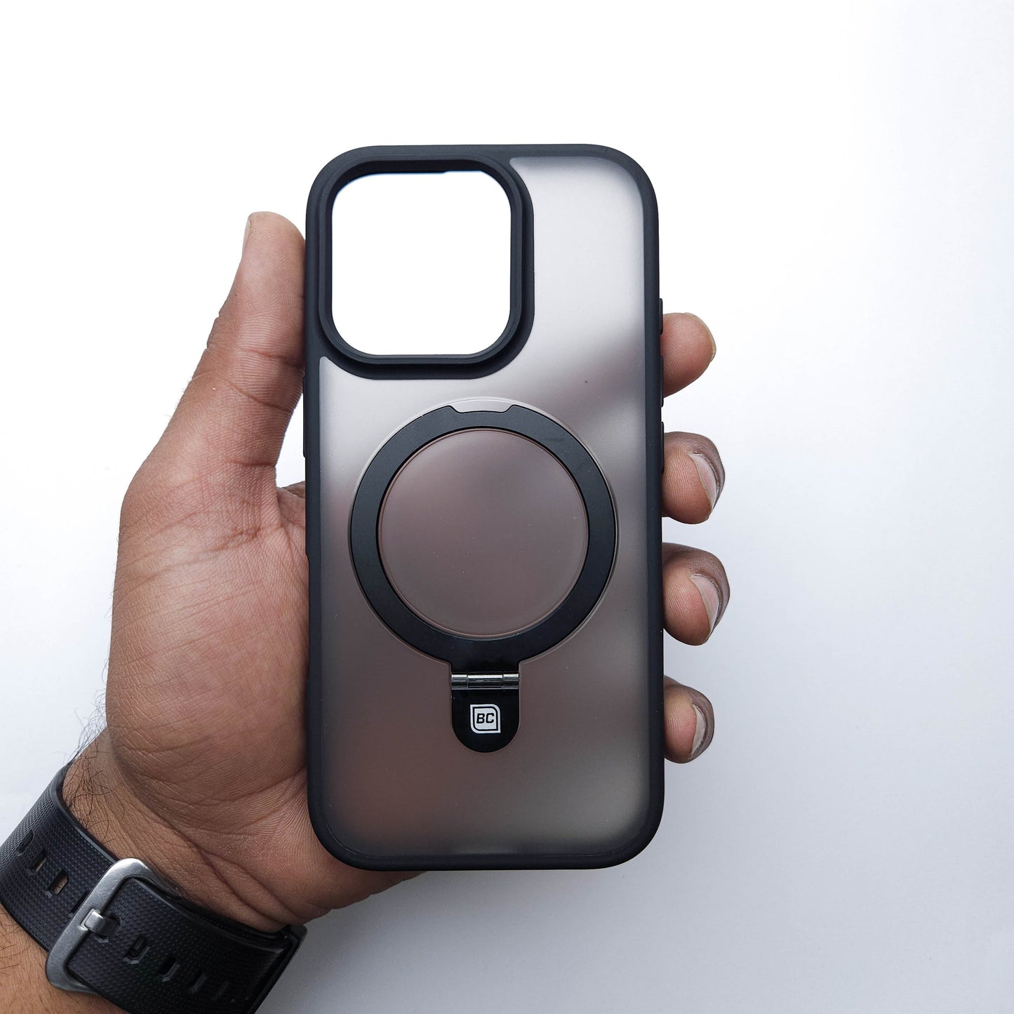 Translucent Phone Case with Metal Ring Stand - Black POLARCASE