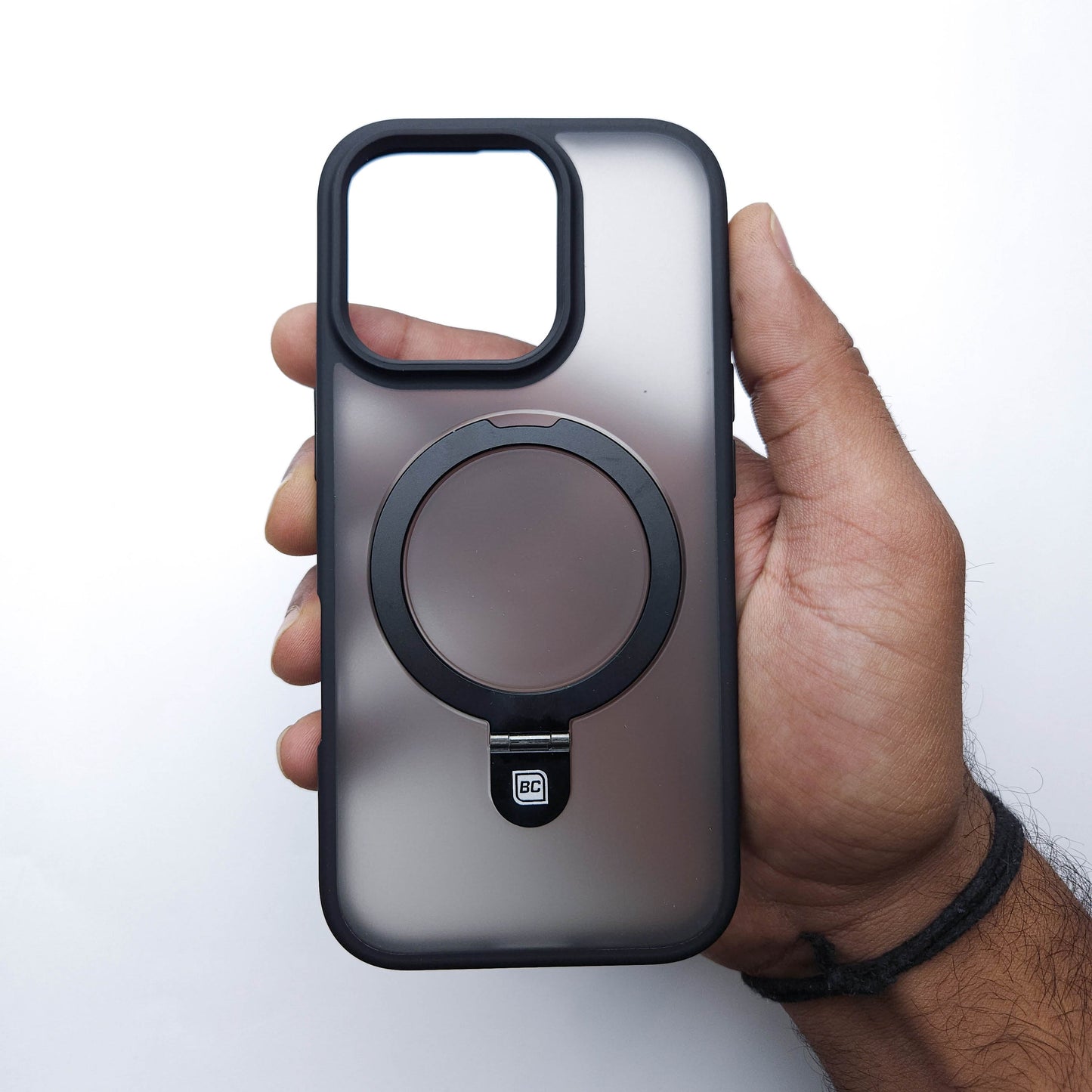 Translucent Phone Case with Metal Ring Stand - Black POLARCASE