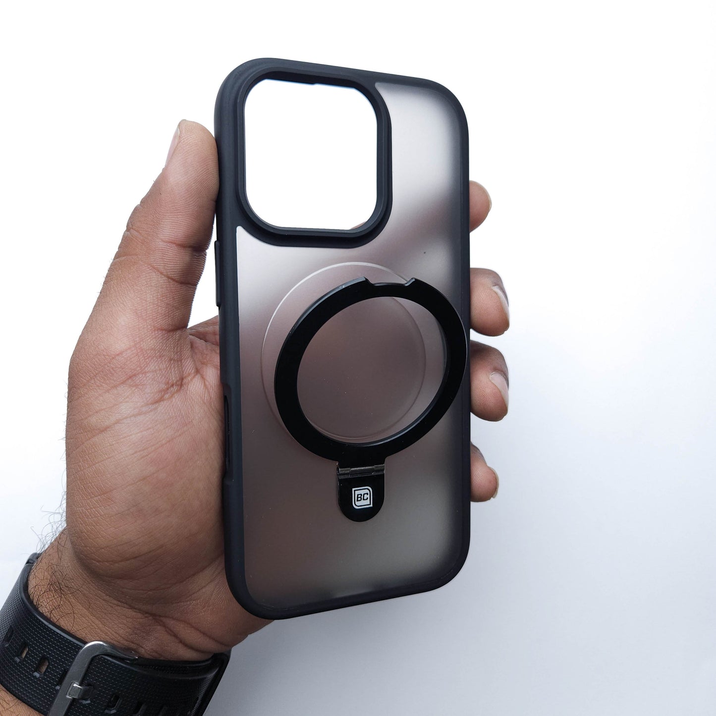 Translucent Phone Case with Metal Ring Stand - Black POLARCASE