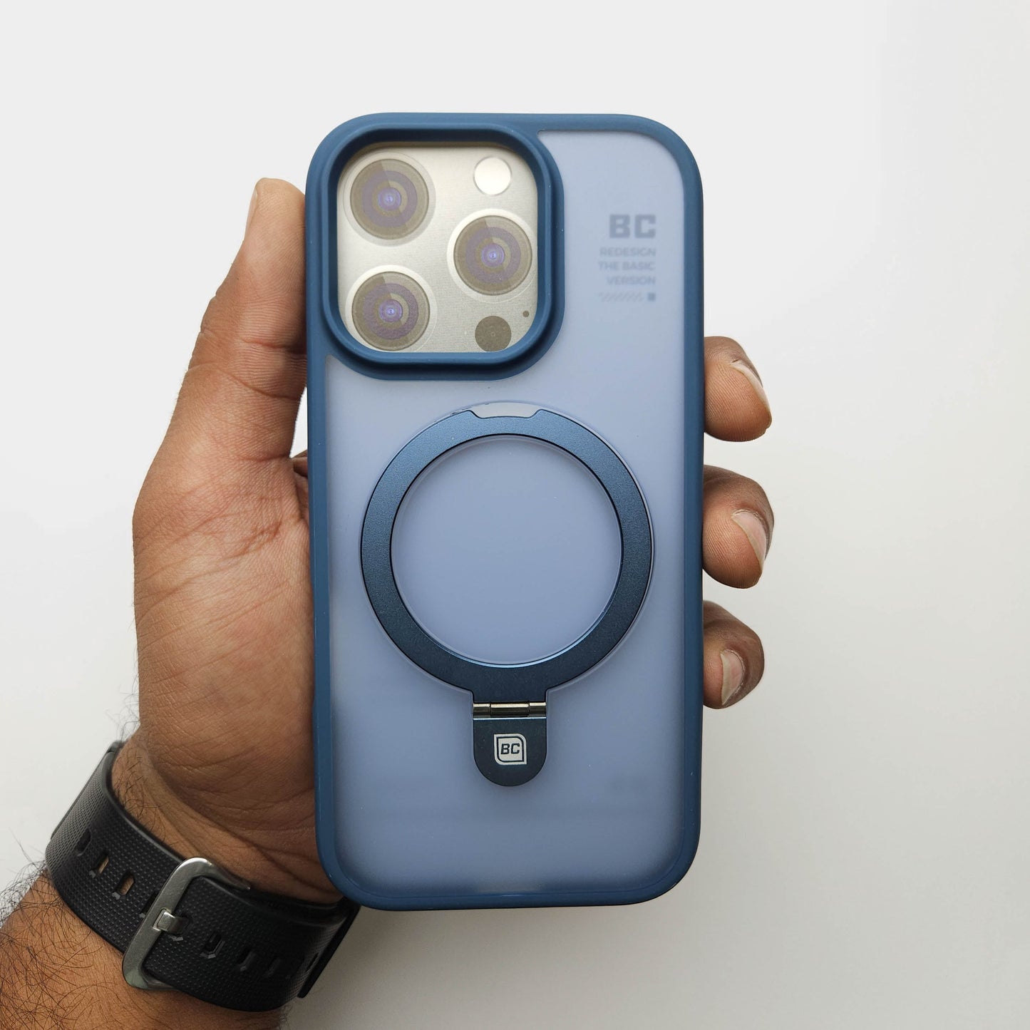 Translucent Phone Case with Metal Ring Stand - Blue POLARCASE