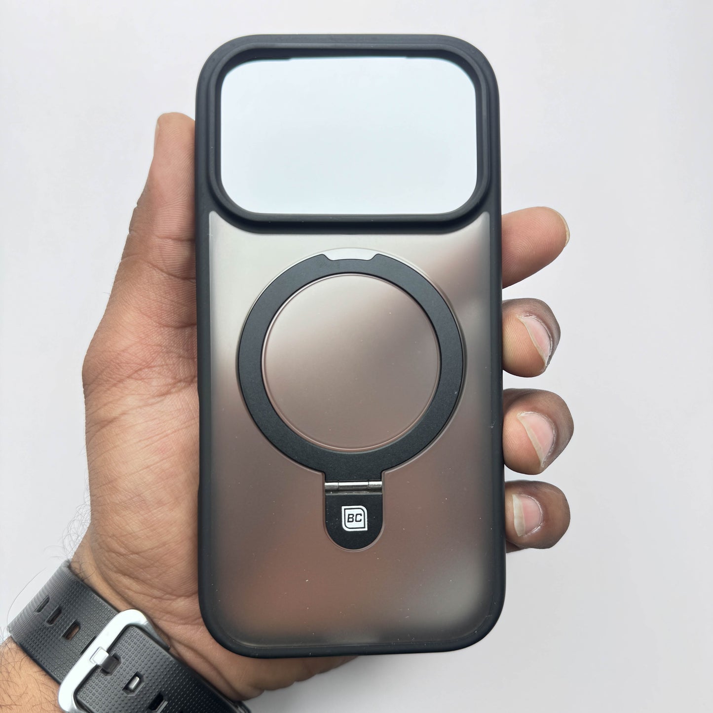 Translucent Phone Case with Metal Ring Stand - Black POLARCASE