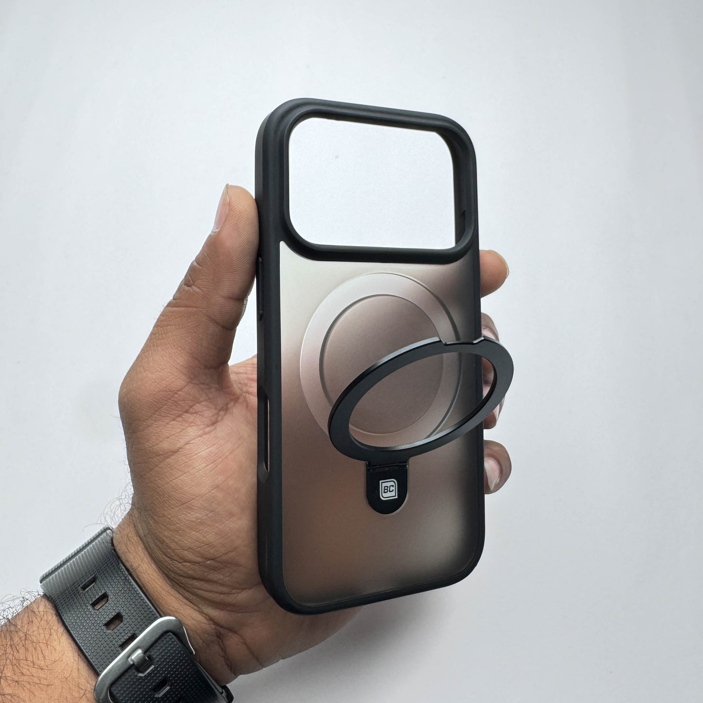 Translucent Phone Case with Metal Ring Stand - Black POLARCASE